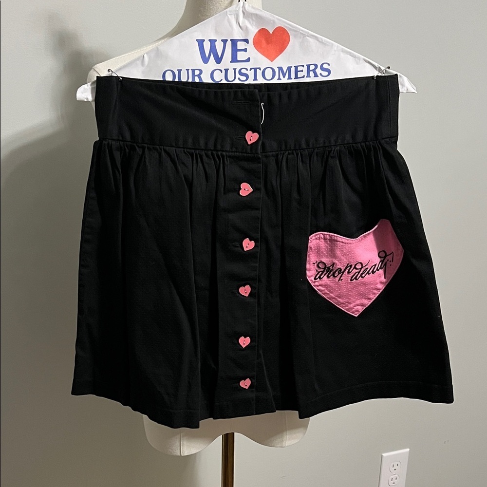 Black Circle Skirt with Pink Heart Pocket (missing 1 button)